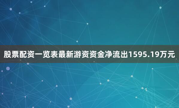 股票配资一览表最新游资资金净流出1595.19万元